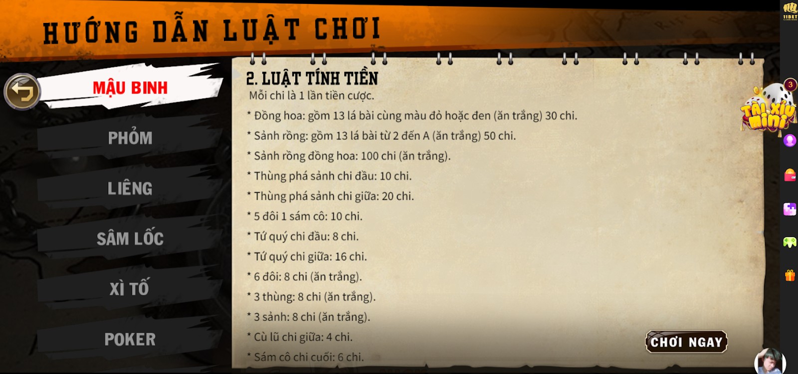 Tính tiền khi thắng tới trắng trong binh xập xám