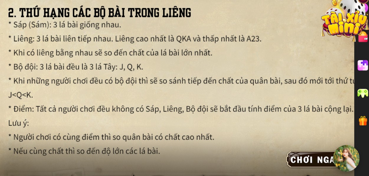 Những bộ bài có thể xuất hiện trong game bài Liêng 11bet