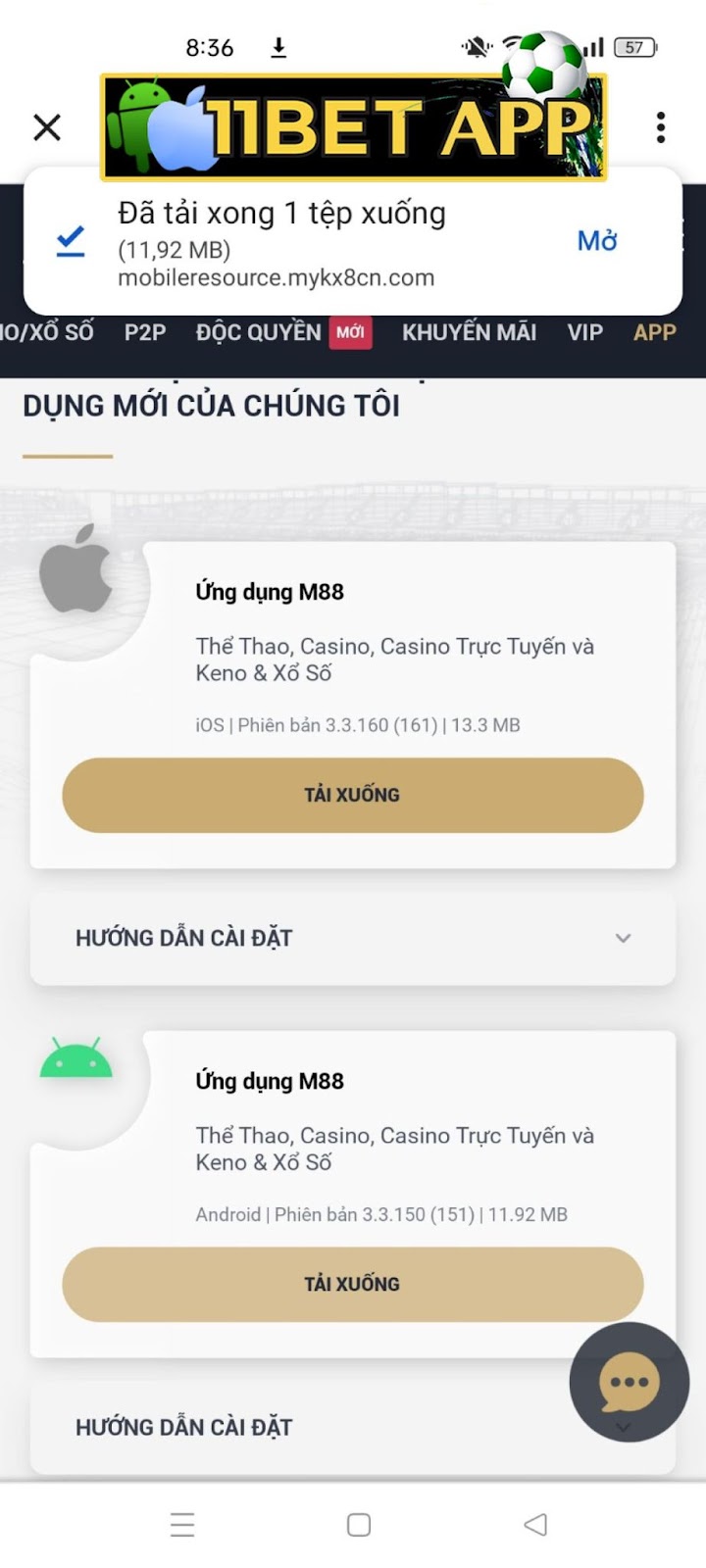 Hướng dẫn tải app M88 về thiết bị hệ điều hành Android