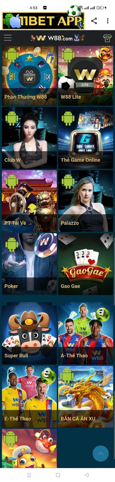 Tải app W88 cho thiết bị thuộc hệ điều hành Android