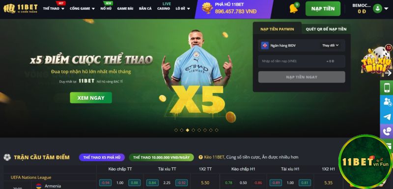 So sánh 11bet và Fabet sẽ thấy giao diện 11bet với tông màu đen và xanh lá cây