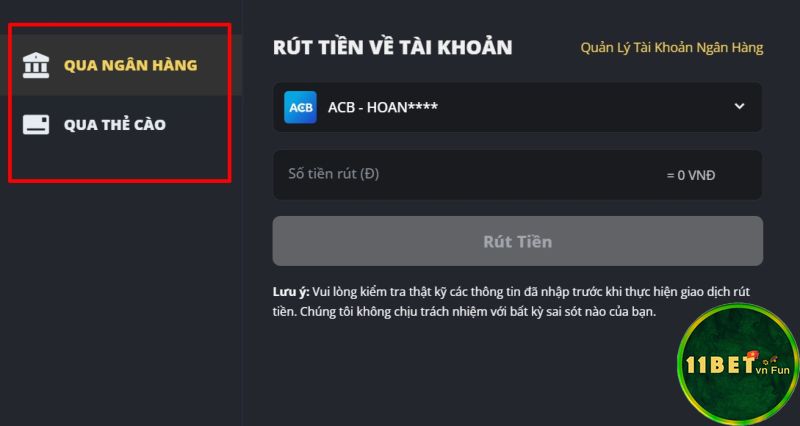 Các hình thức rút tiền 11bet đa dạng hơn