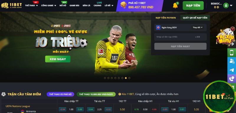 Giao diện 11bet nổi bật với tông màu trầm tối