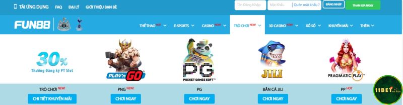 Số lượng các trò chơi khi so sánh 11bet và Fun88
