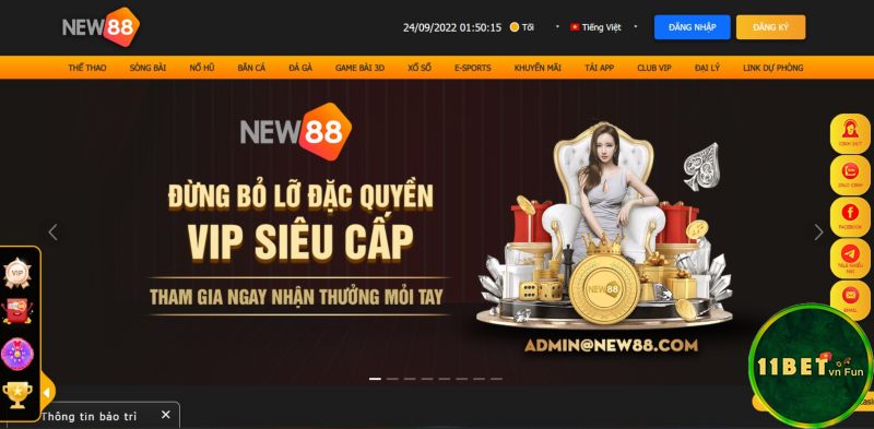 Giao diện New88 có màu đen và cam