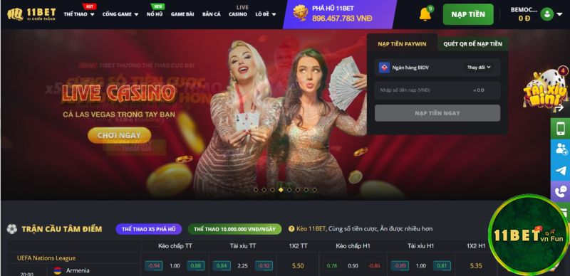 So sánh 11bet và W88 sẽ thấy giao diện 11bet sử dụng tông màu trầm tối