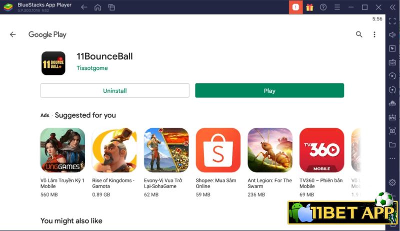 Chọn "play" để mở ứng dụng đã tải về thiết bị 