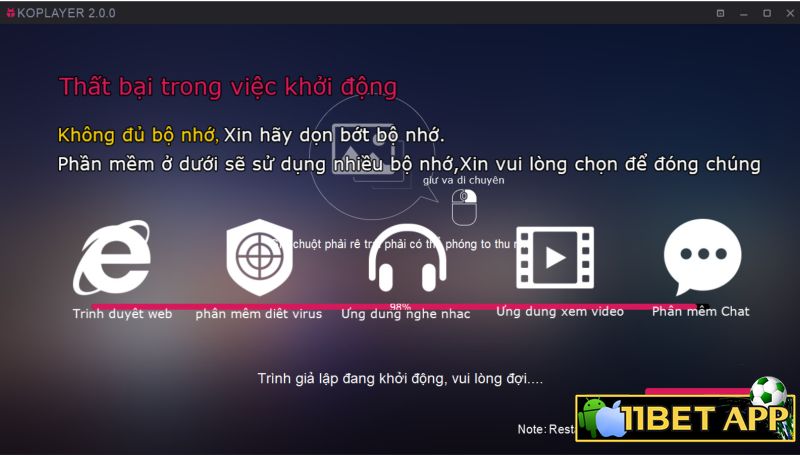 Chọn "trình duyệt web" để tiếp tục quá trình cài app 11bet trên Laptop / Máy tính / PC bằng KoPlayer giả lập Android