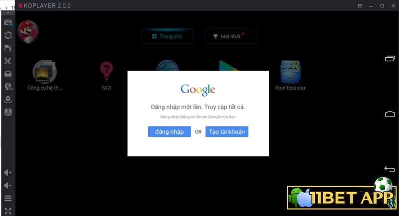 Điền thông tin về địa chỉ email để tiếp tục quá trình cài app 11bet trên Laptop / Máy tính / PC bằng KoPlayer giả lập Android