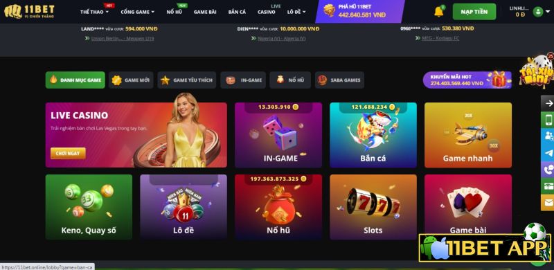 Nhà cái 11bet pro đã thu hút được đông đảo người chơi bởi những sản phẩm đặc sắc