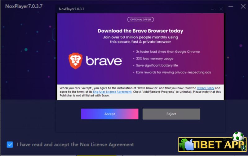 Nhấn "accept" để đồng ý với việc tải và cài đặt trình giả lập