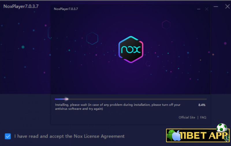 Chờ đợi hệ thống cài đặt NoxPlayer 