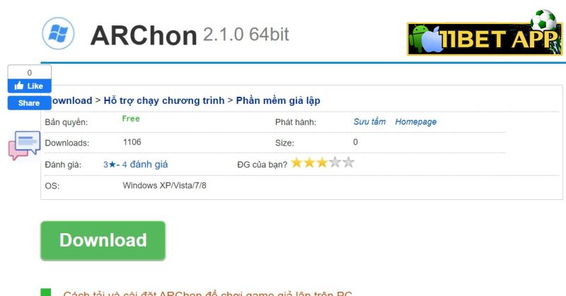 Tìm link tải phần mềm ARChon để cài app 11bet trên Laptop / Máy tính / PC bằng ARChon giả lập Android
