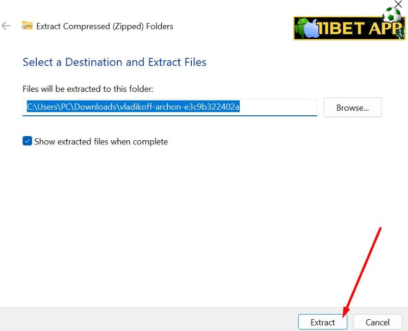 Chọn vị trí lưu file để chuẩn bị cài app 11bet trên Laptop / Máy tính / PC bằng ARChon giả lập Android