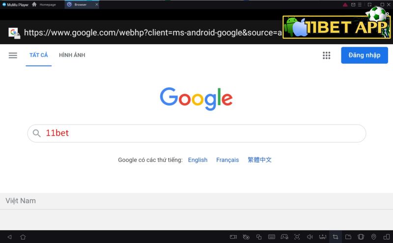 Nhập từ khóa "11bet" vào khung tìm kiếm của Google