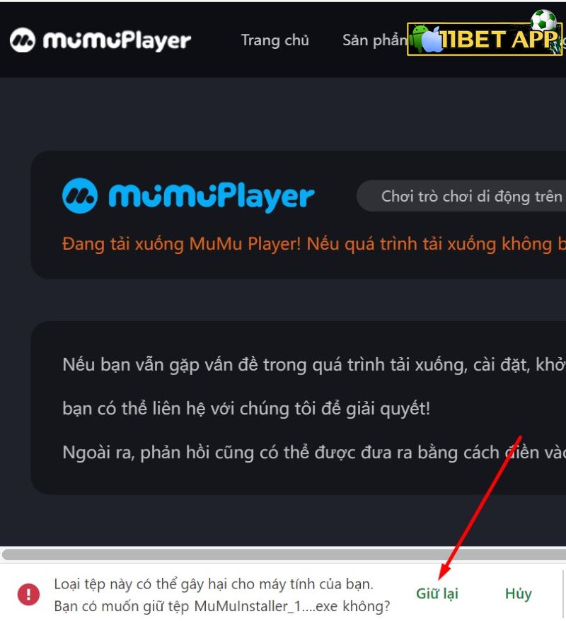 Nhấn chọn "giữ lại" trong trường hợp nhận được thông báo tệp có thể gây hại