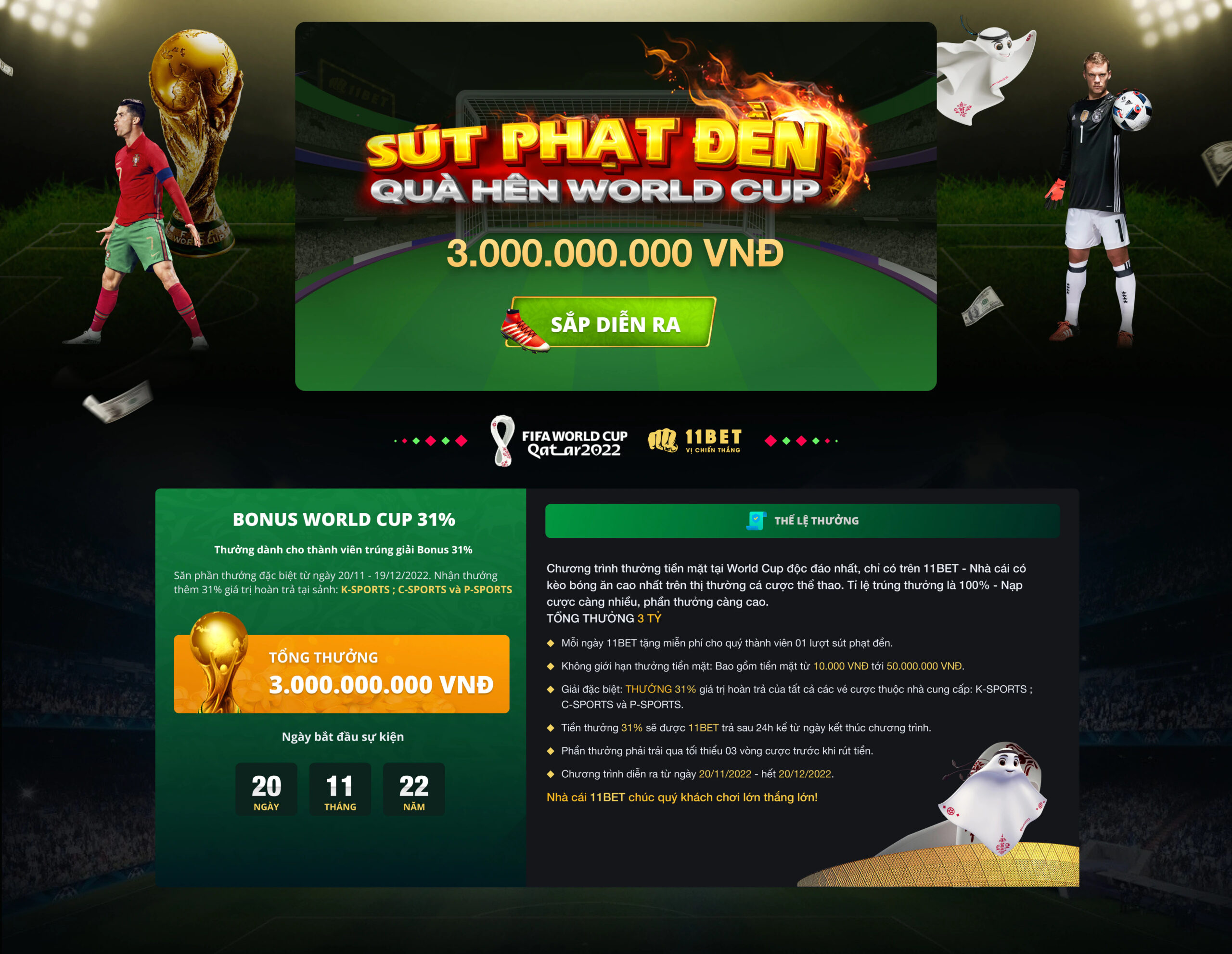 Sút phạt đền - Quà hên Worldcup 11Bet