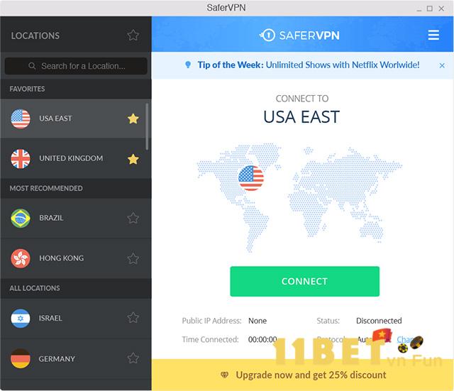 Lựa chọn quốc gia muốn truy cập Internet và ấn chọn Connect