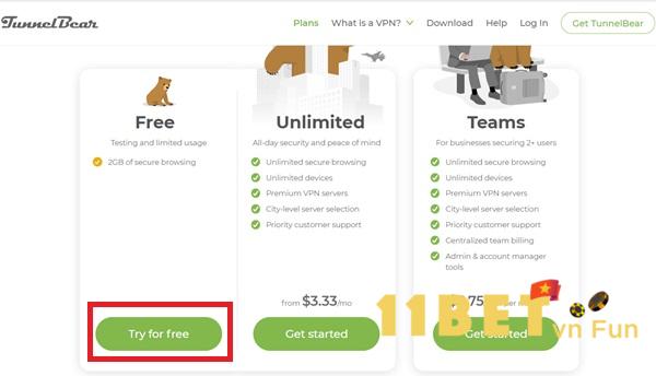Anh em chọn gói dịch vụ miễn phí rồi nhấn vào "Try for free"