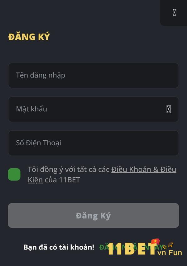 Đăng ký tài khoản truy cập 11bet