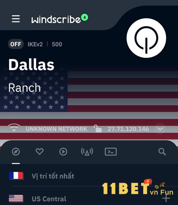 Menu phần mềm Windscribe trên điện thoại