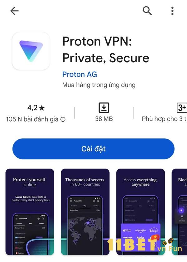Nhấn “ProtonVPN” và chọn “Cài đặt”