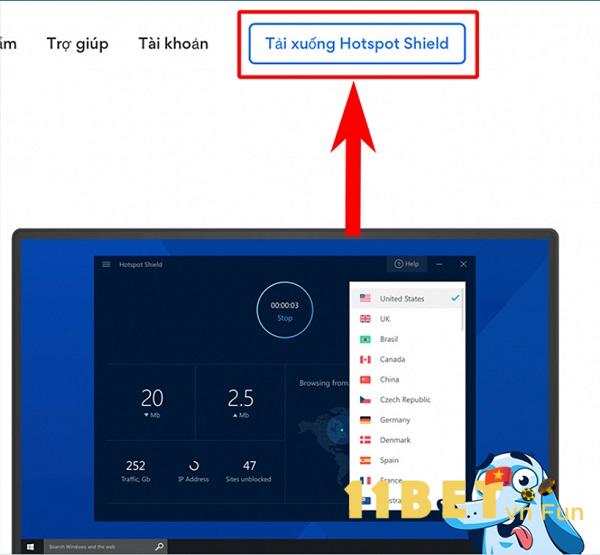 Nhấn “Tải xuống Hotspot Shield”