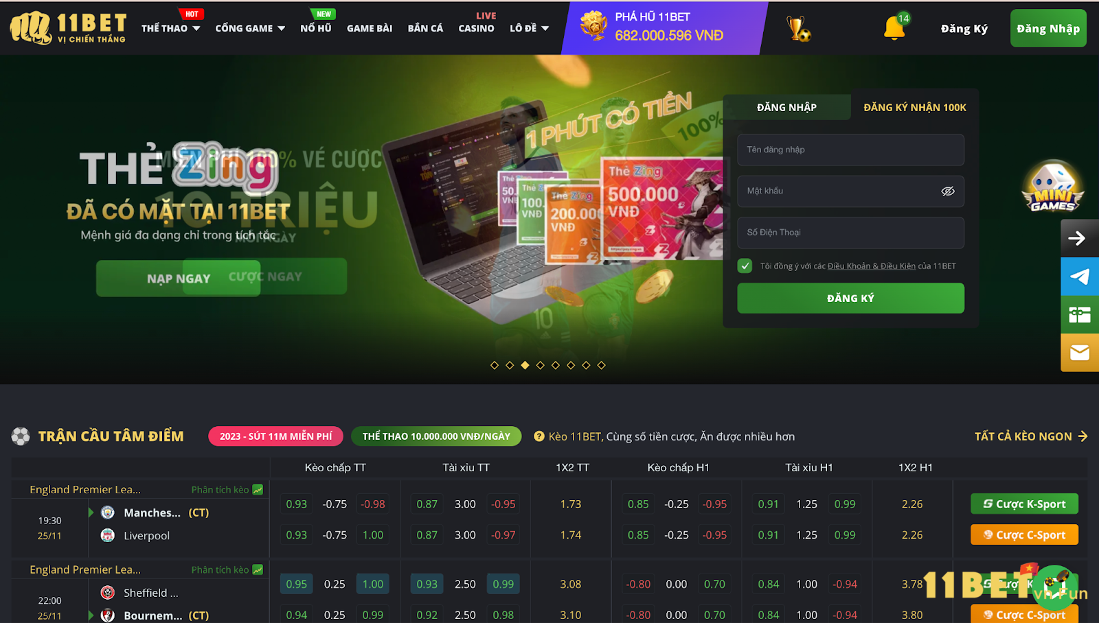 Truy cập vào 11Bet đăng ký tài khoản và tham gia cá cược 